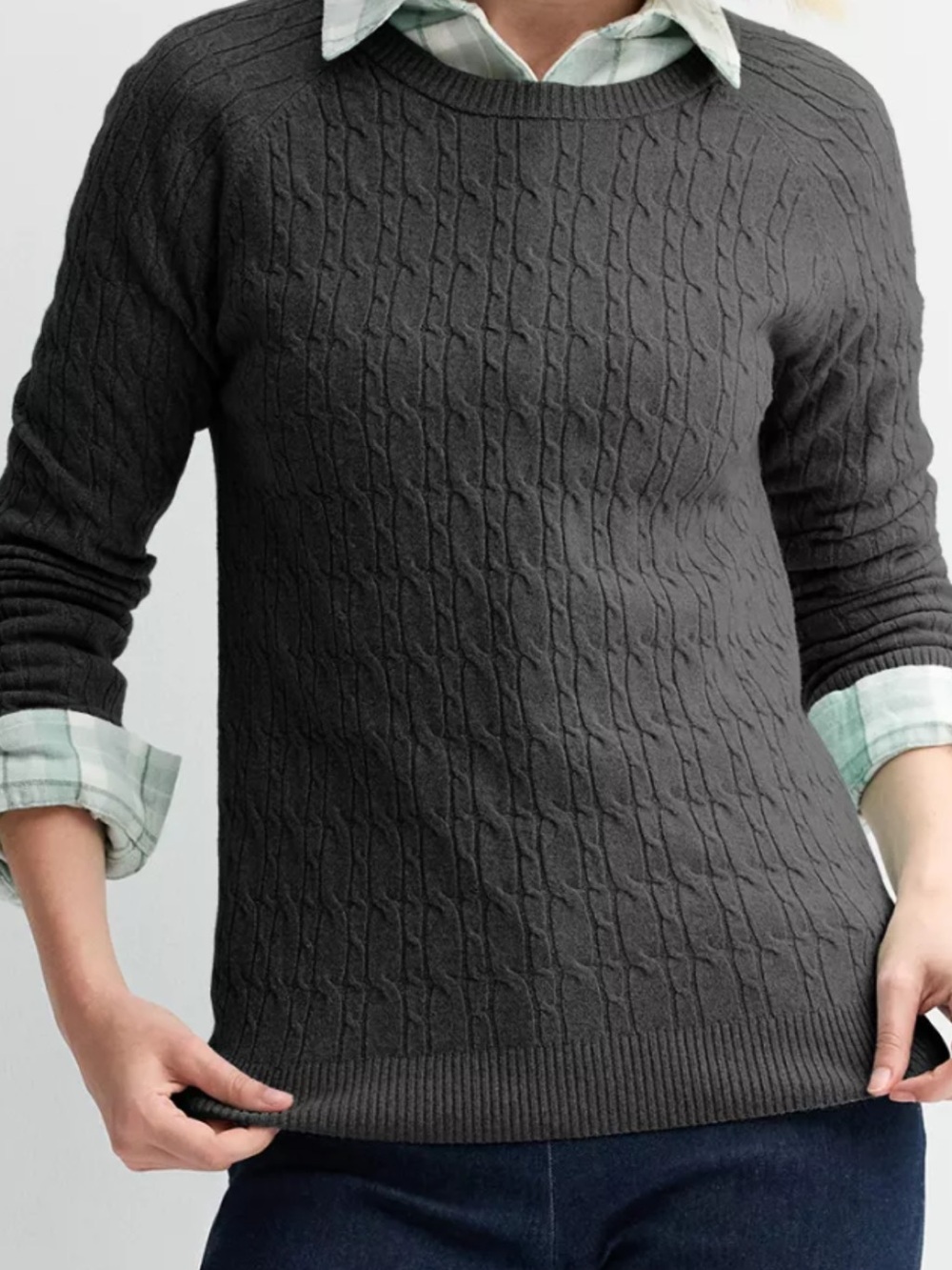 Extra Soft Cable Knit CrewNeck Sweater Dark Grey Preppy Women’s‎ Size Medium